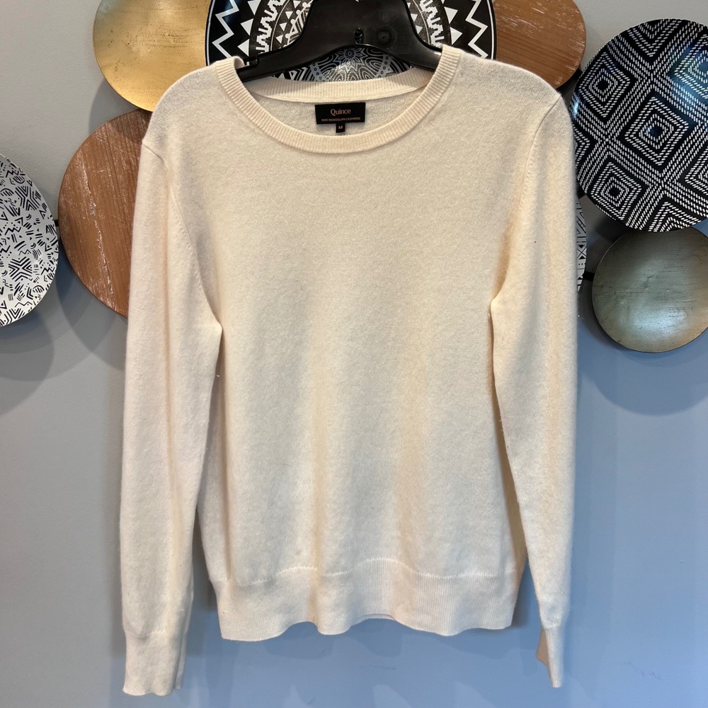 Quince Mongolian Cashmere Crewneck Sweater Ivory Cream SGK001 Womens Medium
